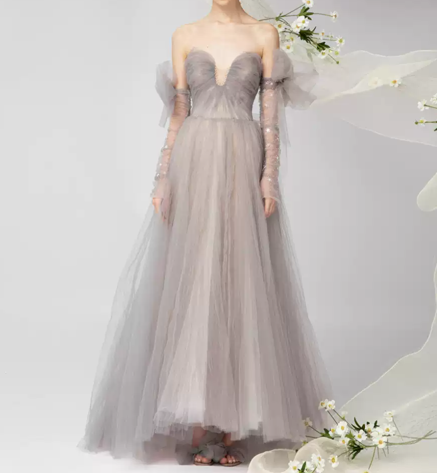 Robe de bal de princesse bustier à volants en satin long, robe de soirée C8117