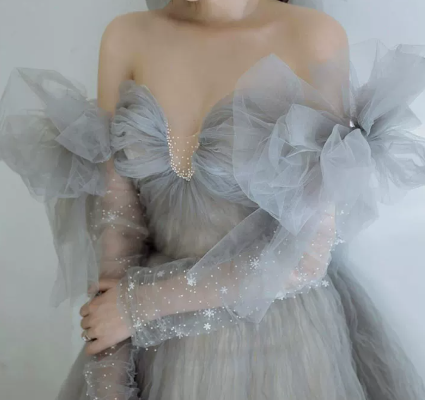 Robe de bal de princesse bustier à volants en satin long, robe de soirée C8117