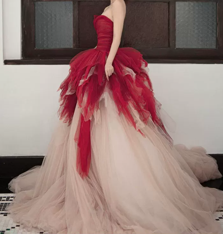 Robe de bal de princesse bustier à volants en satin long, robe de soirée C8117