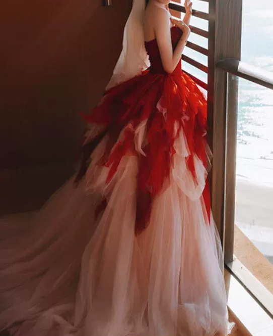 Robe de bal de princesse bustier à volants en satin long, robe de soirée C8117