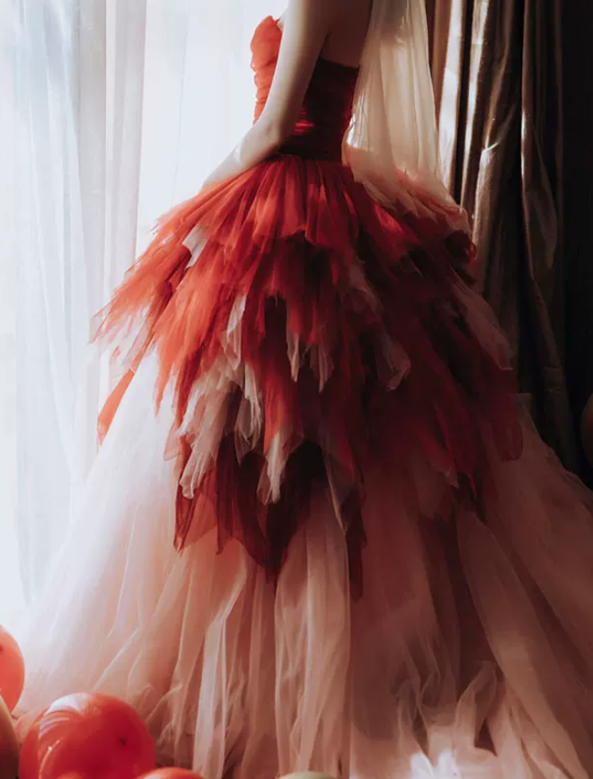 Robe de bal de princesse bustier à volants en satin long, robe de soirée C8117