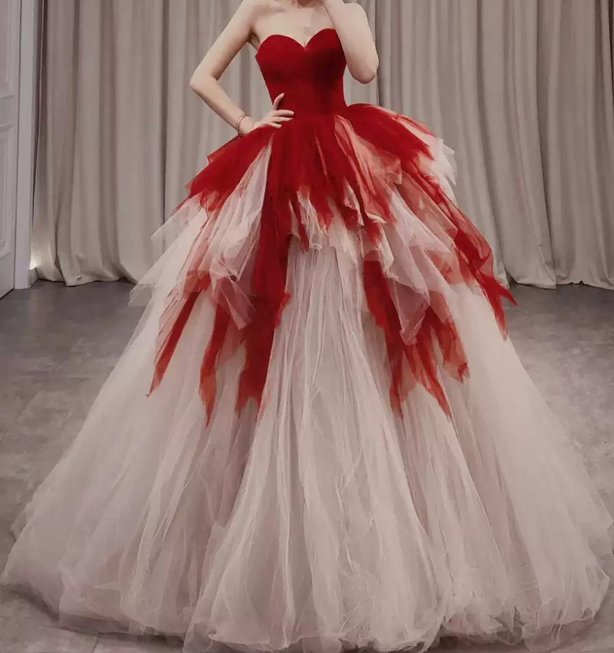 Robe de bal de princesse bustier à volants en satin long, robe de soirée C8117