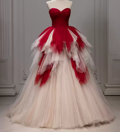 Robe de bal de princesse bustier à volants en satin long, robe de soirée C8117