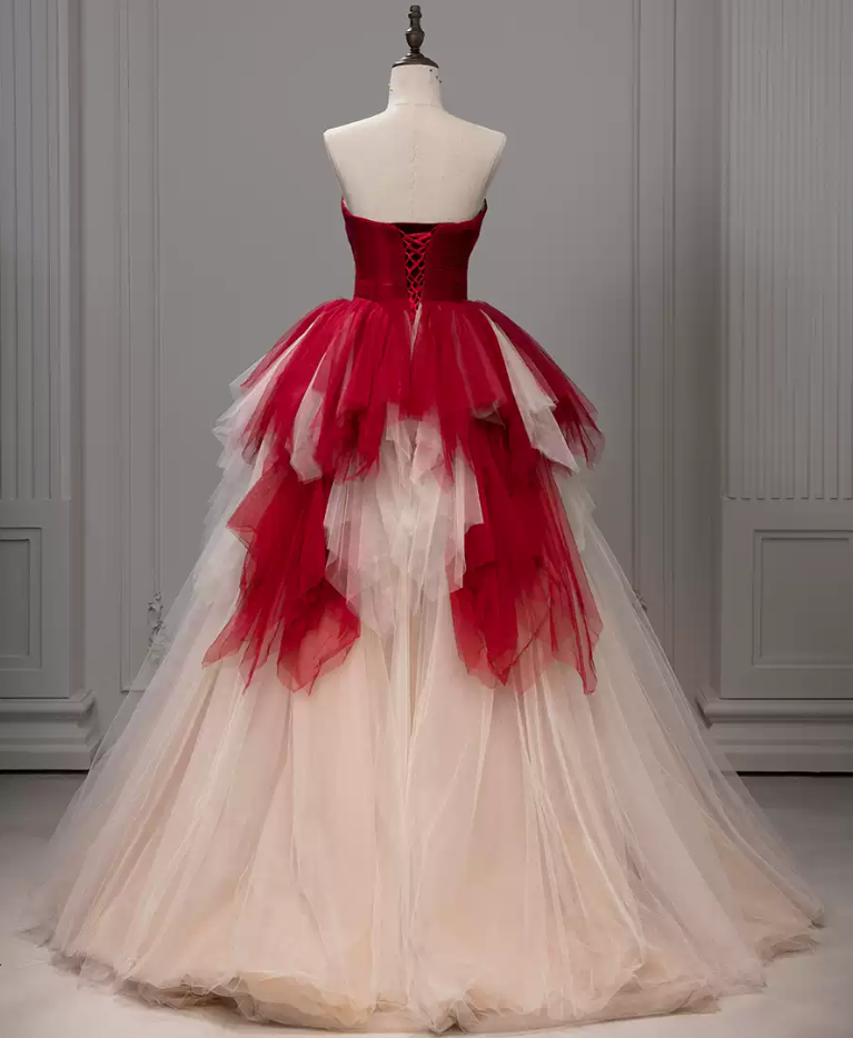 Robe de bal de princesse bustier à volants en satin long, robe de soirée C8117