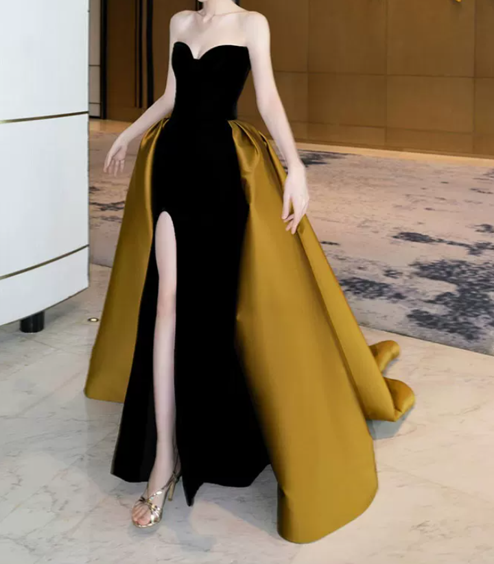 Robe de bal de princesse bustier à volants en satin long, robe de soirée C8117