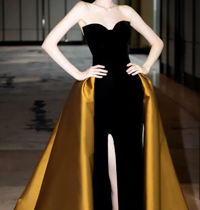 Robe de bal de princesse bustier à volants en satin long, robe de soirée C8117