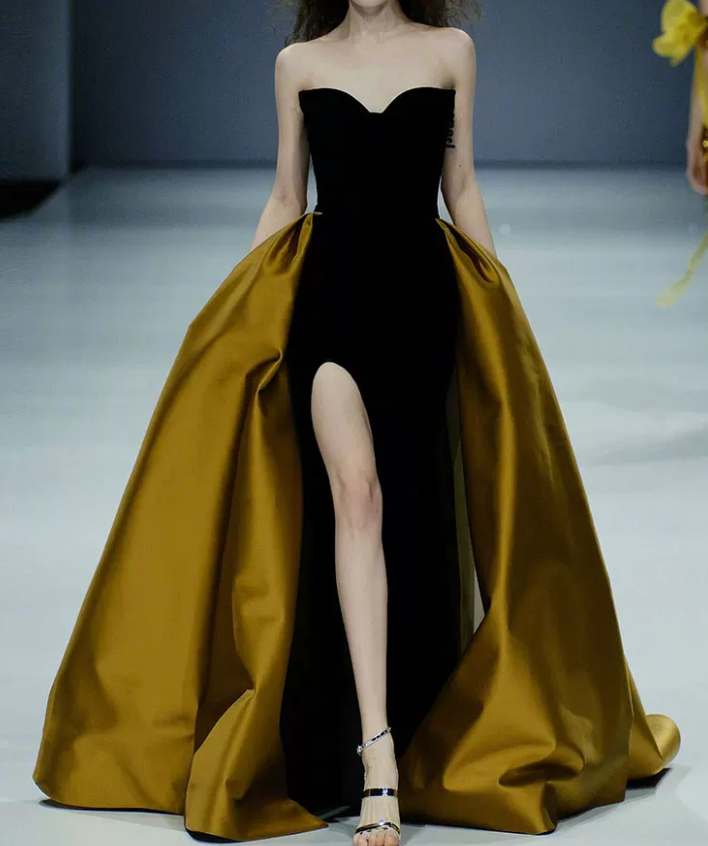 Robe de bal de princesse bustier à volants en satin long, robe de soirée C8117