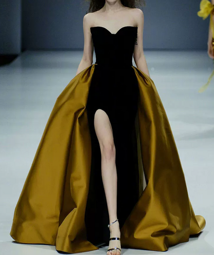 Robe de bal de princesse bustier à volants en satin long, robe de soirée C8117