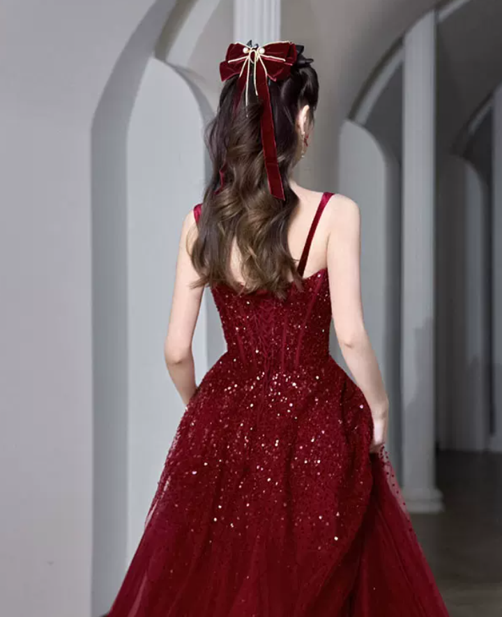 Robe de bal de princesse bustier à volants en satin long, robe de soirée C8117