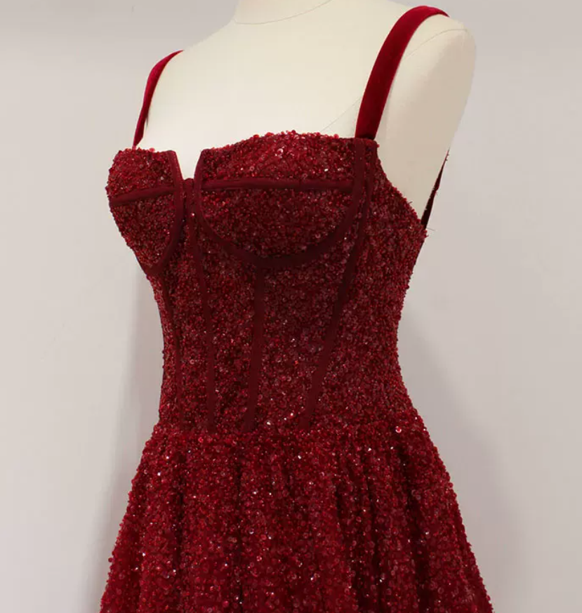 Robe de bal de princesse bustier à volants en satin long, robe de soirée C8117