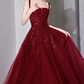 Robe de bal de princesse bustier à volants en satin long, robe de soirée C8117