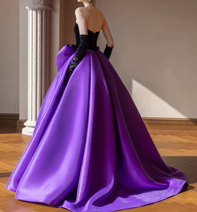 Robe de bal de princesse bustier à volants en satin long, robe de soirée C8117