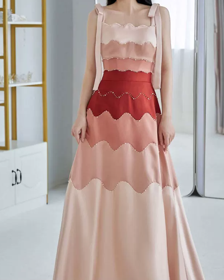Robe de bal de princesse bustier à volants en satin long, robe de soirée C8117