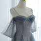 Romantic Spaghetti Straps Blue Prom Dress Sequins Tulle A-Line Evening Dress C8888