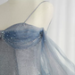 Romantic Spaghetti Straps Blue Prom Dress Sequins Tulle A-Line Evening Dress C8888