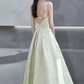 Dreamy Spaghetti Straps Green Prom Dress Sequins Appliques A-Line Evening Dress C8889