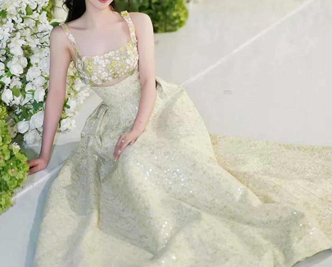 Dreamy Spaghetti Straps Green Prom Dress Sequins Appliques A-Line Evening Dress C8889