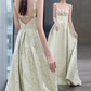 Dreamy Spaghetti Straps Green Prom Dress Sequins Appliques A-Line Evening Dress C8889
