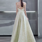 Dreamy Spaghetti Straps Green Prom Dress Sequins Appliques A-Line Evening Dress C8889