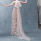 Romantic Halter Neck Pink Prom Dress Floral Sequins A-Line Evening Dress C8891