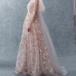 Romantic Halter Neck Pink Prom Dress Floral Sequins A-Line Evening Dress C8891