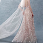 Romantic Halter Neck Pink Prom Dress Floral Sequins A-Line Evening Dress C8891