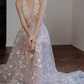 Romantic Halter Neck Pink Prom Dress Floral Sequins A-Line Evening Dress C8891