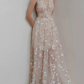 Romantic Halter Neck Pink Prom Dress Floral Sequins A-Line Evening Dress C8891