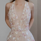 Romantic Halter Neck Pink Prom Dress Floral Sequins A-Line Evening Dress C8891