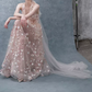 Romantic Halter Neck Pink Prom Dress Floral Sequins A-Line Evening Dress C8891