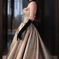Elegant Strapless Gold Prom Dress Appliques A-Line Evening Dress C8892