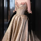 Elegant Strapless Gold Prom Dress Appliques A-Line Evening Dress C8892