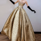 Elegant Strapless Gold Prom Dress Appliques A-Line Evening Dress C8892