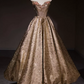 Elegant Strapless Gold Prom Dress Appliques A-Line Evening Dress C8892