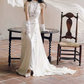Graceful Halter Neck Lace Wedding Dresses Satin A-Line Bridal Dress C8893