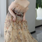 Classy Off-Shoulder Floral Prom Dress Long Sleeve Embroidered Tulle Evening Dress C8894