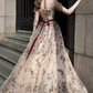 Classy Off-Shoulder Floral Prom Dress Long Sleeve Embroidered Tulle Evening Dress C8894