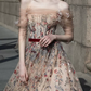 Classy Off-Shoulder Floral Prom Dress Long Sleeve Embroidered Tulle Evening Dress C8894