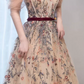 Classy Off-Shoulder Floral Prom Dress Long Sleeve Embroidered Tulle Evening Dress C8894