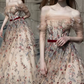 Classy Off-Shoulder Floral Prom Dress Long Sleeve Embroidered Tulle Evening Dress C8894