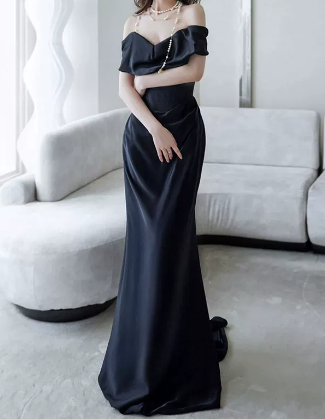 Robe de bal de princesse bustier à volants en satin long, robe de soirée C8117