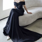 Robe de bal de princesse bustier à volants en satin long, robe de soirée C8117