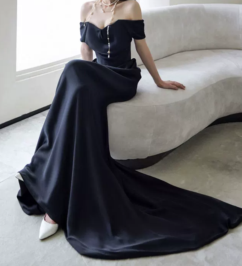 Robe de bal de princesse bustier à volants en satin long, robe de soirée C8117