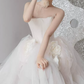 Enchanting Strapless Slit Wedding Dresses Handmade Flowers Tulle A-Line Bridal Dress C8897