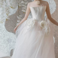 Enchanting Strapless Slit Wedding Dresses Handmade Flowers Tulle A-Line Bridal Dress C8897