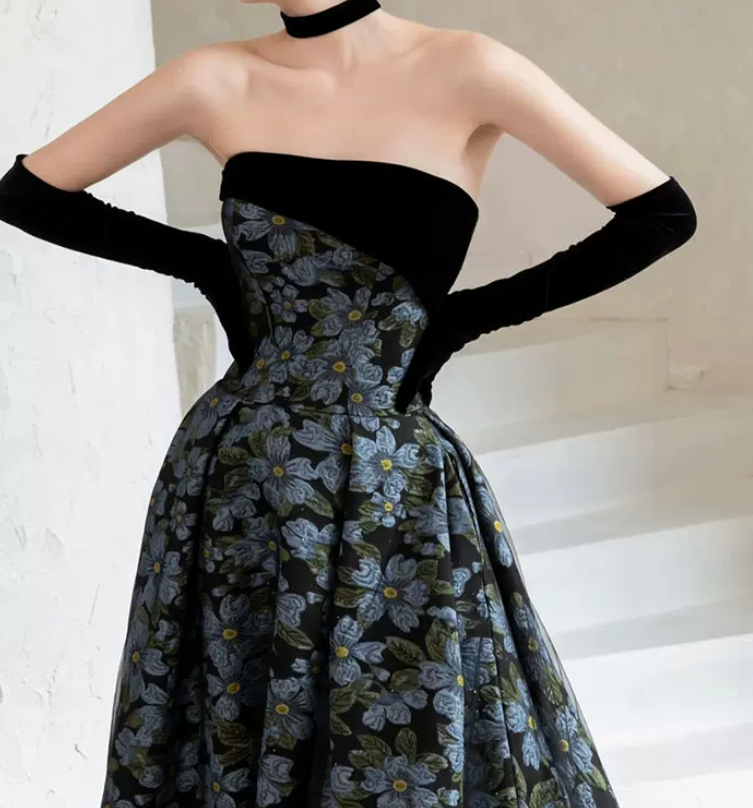 Robe de bal de princesse bustier à volants en satin long, robe de soirée C8117