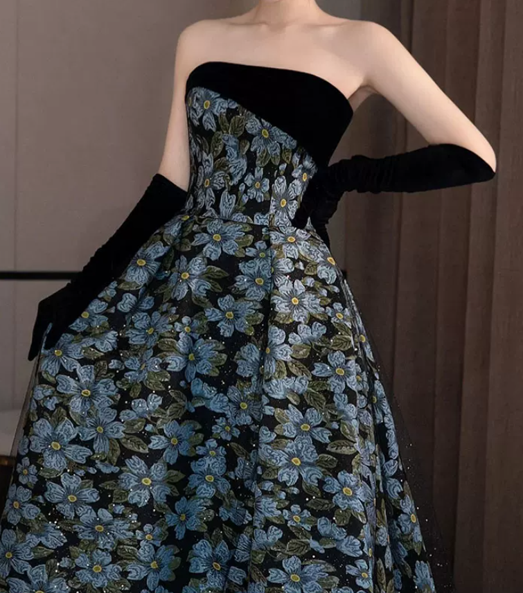 Robe de bal de princesse bustier à volants en satin long, robe de soirée C8117