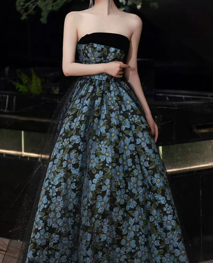 Robe de bal de princesse bustier à volants en satin long, robe de soirée C8117