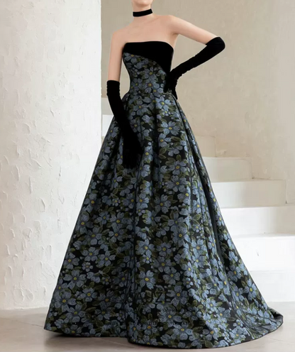 Robe de bal de princesse bustier à volants en satin long, robe de soirée C8117