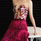 Ornate Strapless Fuchsine Prom Dress Sequins Tassel Tiered A-Line Evening Dress C8900